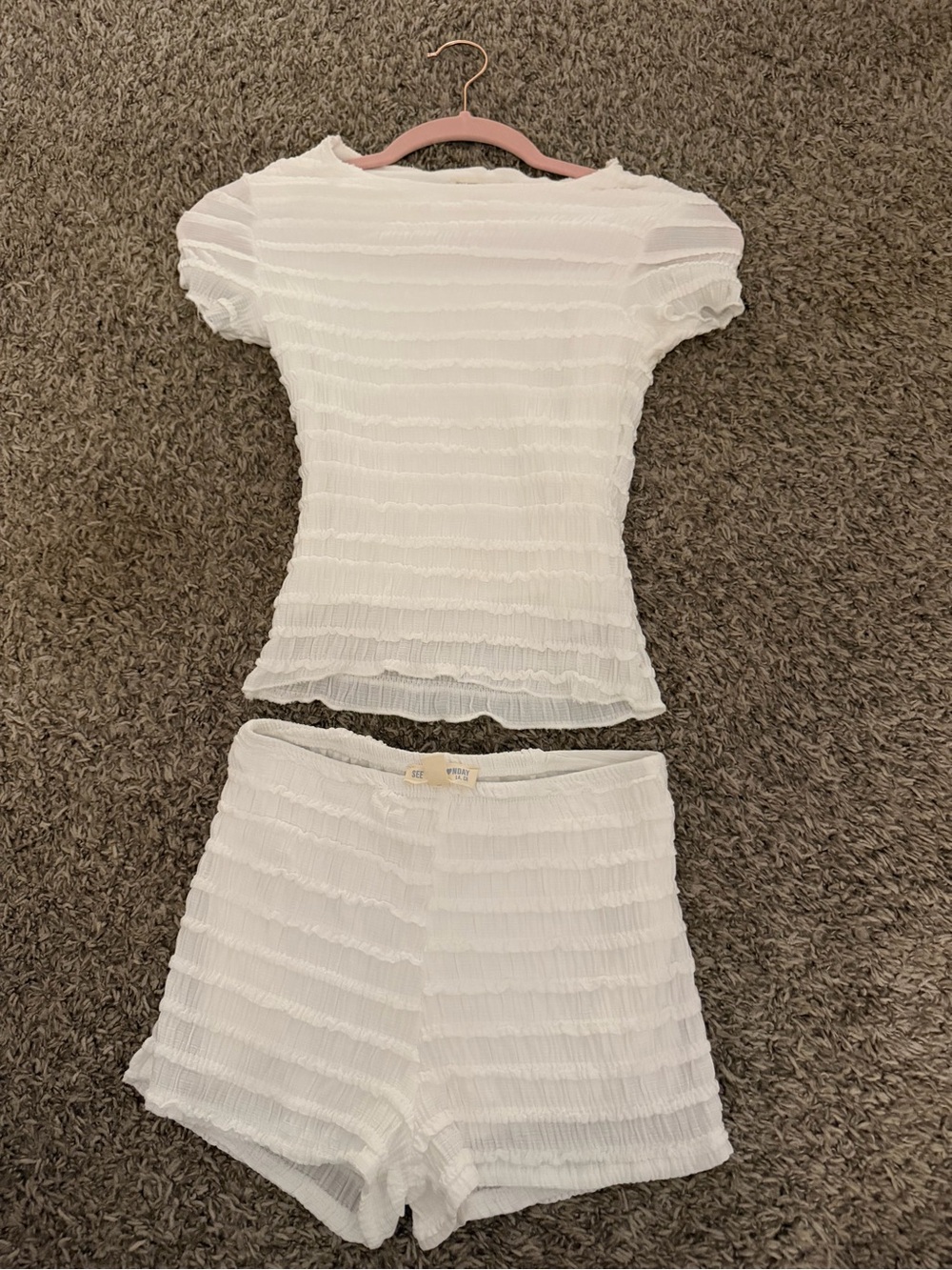 T.J.Maxx White Ruffled Short Set